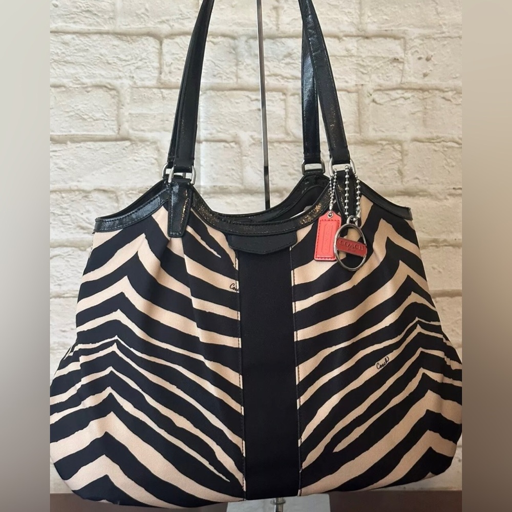 Coach Black and Cream Zebra Print Tote Bag